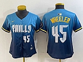 Women's Philadelphia Phillies #45 Zack Wheeler Blue 2024 City Player Number Cool Base Stitched Jersey,baseball caps,new era cap wholesale,wholesale hats